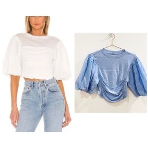 Free people light blue puff sleeve top NEW